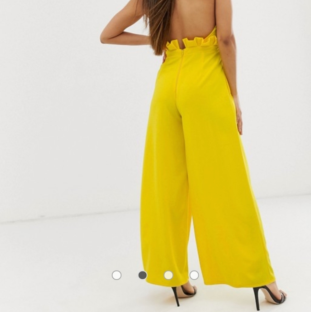 ASOS Halter Paperbag Coral Wide Leg Jumpsuit - Picture 3 of 12